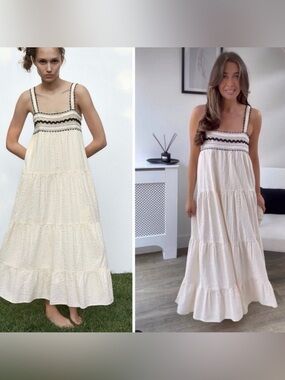 ZARA CONTRAST LACE CRUDE BOHEMIAN MAXI DRESS